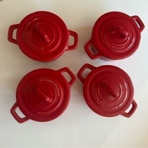 Martha Stewart Set of 4 Small Red Lidded Petite Maison Casserole Cooking Pots